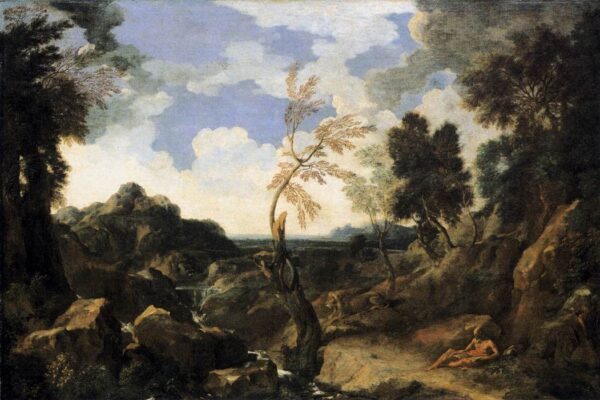 Landscape with St Jerome and the Lion by Gaspard Dughet, hand-painted oil reproduction