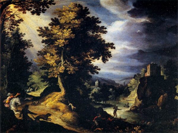 Landscape with Stag Hunt by Paul Bril, hand-painted oil painting reproduction