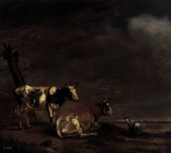 Landscape with Two Cows and a Goat by Paulus Potter, hand-painted oil painting reproduction