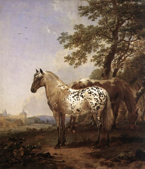 Landscape with Two Horses by Nicolaes Berchem, hand-painted oil painting reproduction