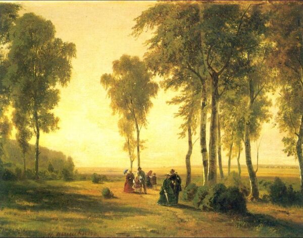 Landscape with Walking by Ivan Shishkin, hand-painted oil painting reproduction
