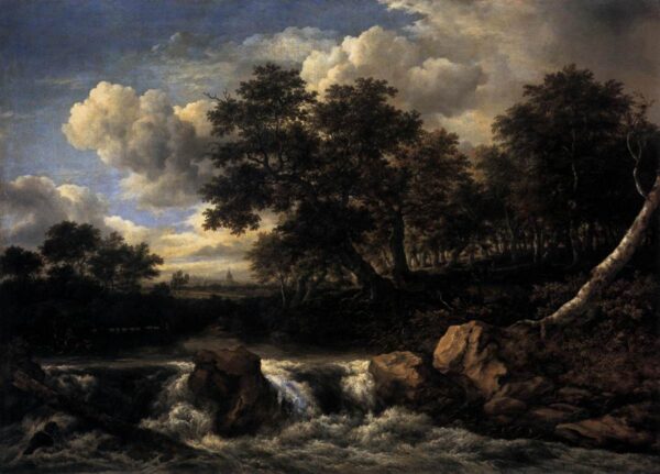Landscape with Waterfall by Jacob Isaackszoon van Ruisdael, hand-painted oil painting reproduction