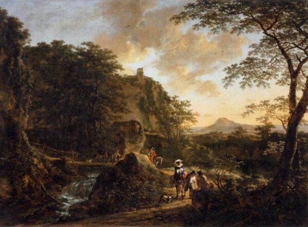 Landscape with a Peasant Woman on a Mule by Jan Both, hand-painted oil painting reproduction