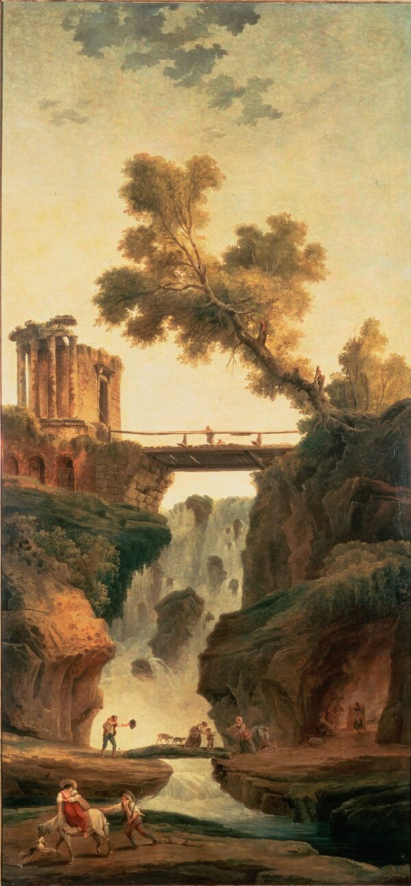 Landscape with a Waterfall by Hubert Robert, hand-painted oil painting reproduction
