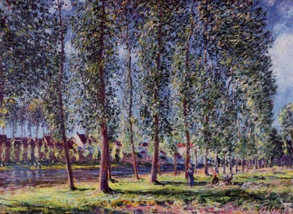 Lane of Poplars at Moret by Alfred Sisley, hand-painted oil painting reproduction