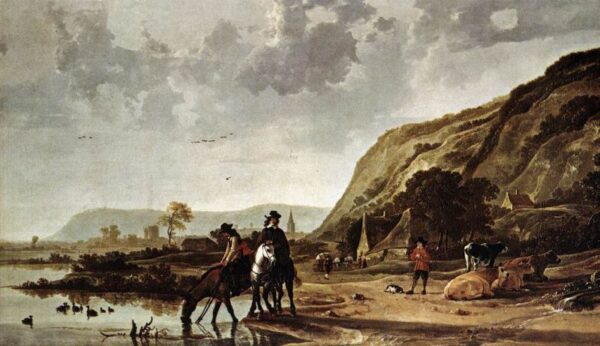 Large River Landscape with Horsemen by Aelbert Cuyp, hand-painted oil painting reproduction