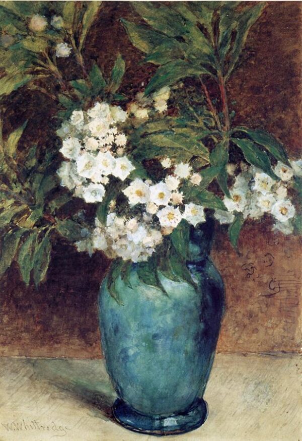 Laurel Blossoms in a Blue Vase by Thomas Worthington Whittredge, hand-painted oil painting reproduction