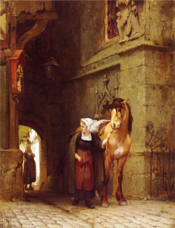 Leading the Horse from Stable by Frederick Arthur Bridgman, hand-painted oil painting reproduction