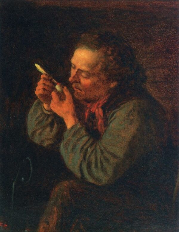 Lighting His Pipe by Eastman Johnson, hand-painted oil painting reproduction
