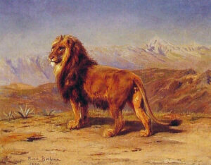 Lion in a Landscape by Rosa Maria Bonheur, hand-painted oil painting reproduction