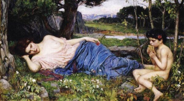 Listening to His Sweet Pipings by John William Waterhouse, hand-painted oil painting reproduction