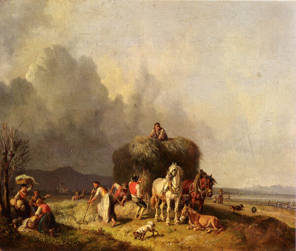 Loading the Hay Wagon by Heinrich Bürkel, hand-painted oil painting reproduction