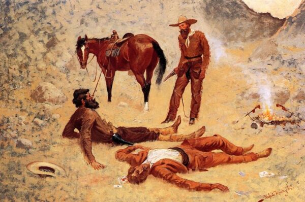 He Lay Where He Had Been Jerked, Still as a Log by Frederic Remington, hand-painted oil painting reproduction