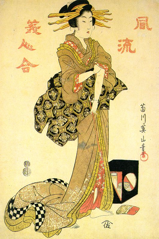Long Pipe by Kikugawa Eizan, hand-painted oil reproduction