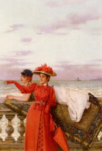Looking Out To Sea by Vittorio Corcos, hand-painted oil painting reproduction