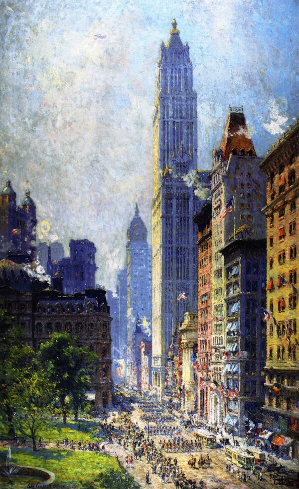 Lower Broadway in Wartime by Colin Campbell Cooper, hand-painted oil painting reproduction
