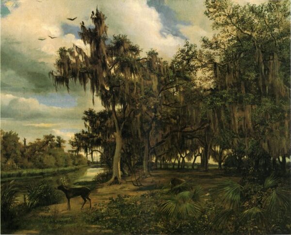 Lowland Landscape With Deer by Louis-Remy Mignot, hand-painted oil painting reproduction