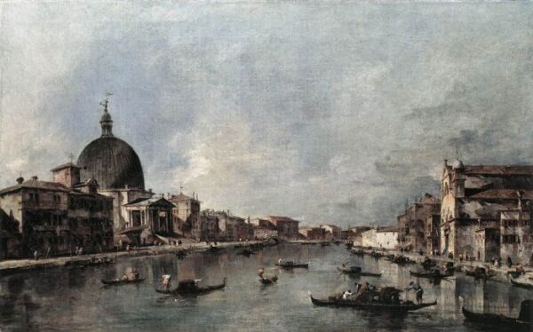 The Grand Canal with San Simeone Piccolo and Santa Lucia by Francesco Guardi, hand-painted oil painting reproduction