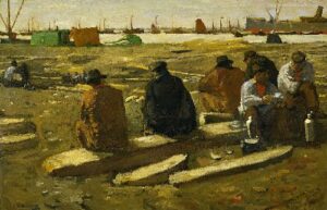 Lunch Break at the Building Site in the Van Diemenstraat in Amsterdam by George Hendrik Breitner, hand-painted oil painting reproduction