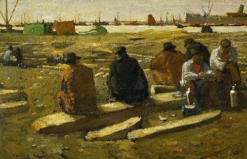Lunch Break at the Building Site in the Van Diemenstraat in Amsterdam by George Hendrik Breitner, hand-painted oil reproduction