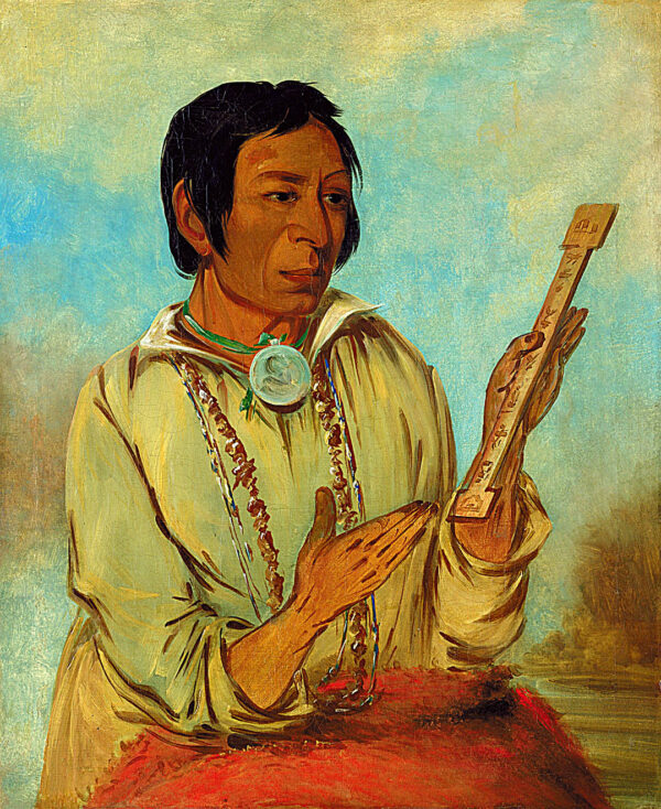 Ma shee na, Elk’s Horns, a Subchief by George Catlin, hand-painted oil painting reproduction