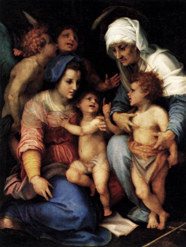 Madonna and Child with St Elisabeth, the Infant St John, and Two Angels by Andrea del Sarto, hand-painted oil painting reproduction