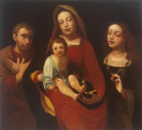 Madonna and Child with Sts Francis and Catherine by Giovanni Francesco Caroto, hand-painted oil painting reproduction