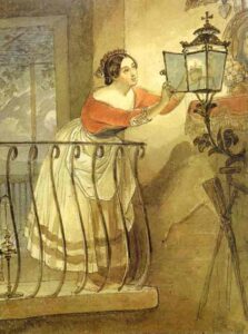 Italian Woman Lightning a Lamp in front of the Image of Madonna by Karl Briullov, hand-painted oil painting reproduction