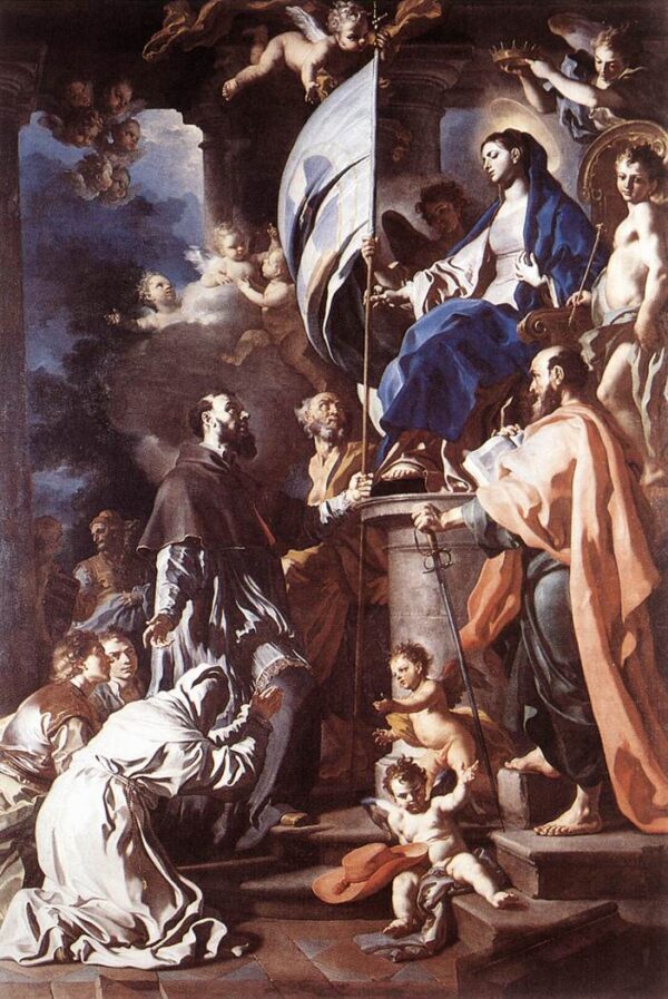 Saint Bonaventura Receiving the Banner of Saint Sepulchre from the Madonna by Francesco Solimena, hand-painted oil painting reproduction