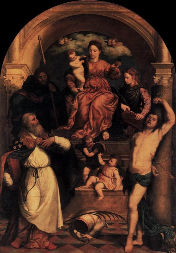 Madonna and Child with Saints by Paris Bordone, hand-painted oil painting reproduction