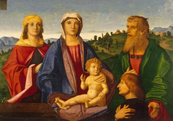 Madonna and Child with Saints and the Donor by Vincenzo Catena, hand-painted oil painting reproduction