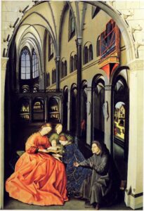 Madonna and Saints in a Church by Konrad Witz, hand-painted oil painting reproduction