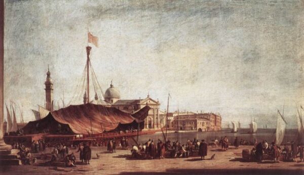 The Piazzetta, Looking toward San Giorgio Maggiore by Francesco Guardi, hand-painted oil painting reproduction