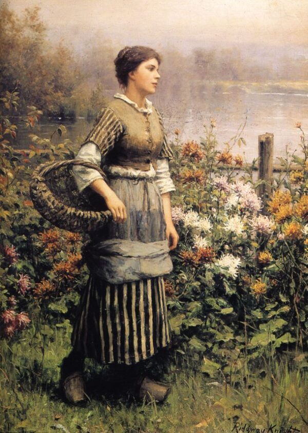 Maid Among the Flowers by Daniel Ridgway Knight, hand-painted oil painting reproduction
