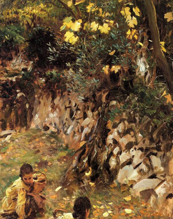 Girls Gathering Blossoms, Valdemosa, Majorca by John Singer Sargent, hand-painted oil painting reproduction
