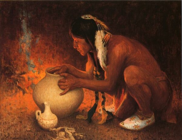 Making Pottery by E Irving Couse, hand-painted oil painting reproduction