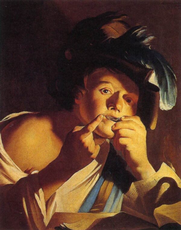 Man Playing a Jew’s Harp by Dirck van Baburen, hand-painted oil painting reproduction