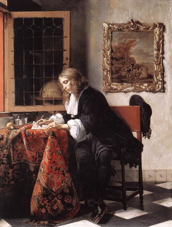 Man Writing a Letter by Gabriel Metsu, hand-painted oil painting reproduction