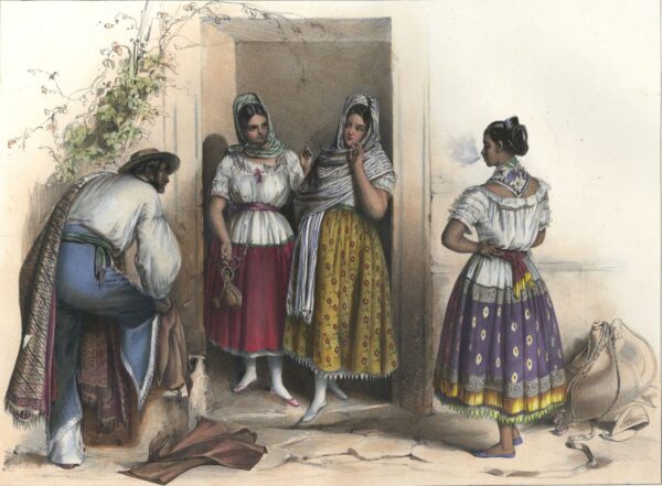 Man with Young Women by Carl Nebel, hand-painted oil reproduction