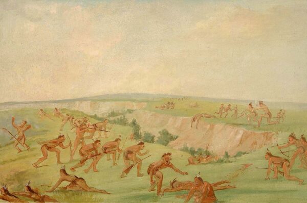 Mandan Attacking a Party of Arikara by George Catlin, hand-painted oil painting reproduction