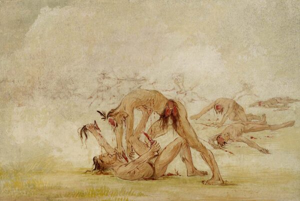 Mandan Scalping an Enemy by George Catlin, hand-painted oil painting reproduction