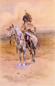 Mandan Warrior by Charles Marion Russell, hand-painted oil painting reproduction