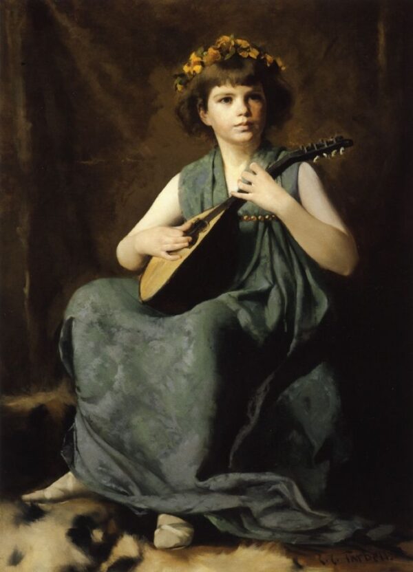Marion Hiller Fenno at Nine as Mandolinata by Edmund Tarbell, hand-painted oil painting reproduction