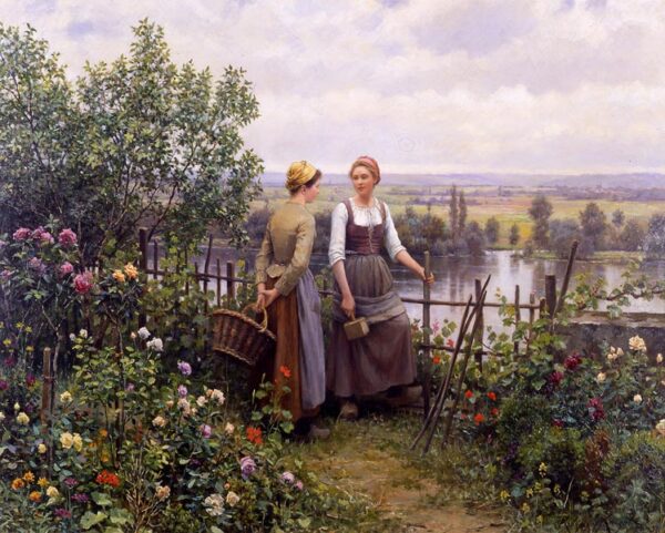Maria and Madeleine on the Terrace by Daniel Ridgway Knight, hand-painted oil painting reproduction