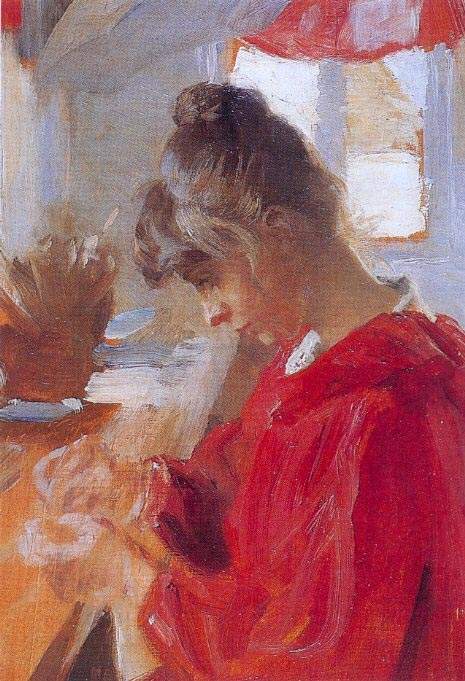 Marie en vestido rojo by Peder Severin Krøyer, hand-painted oil reproduction