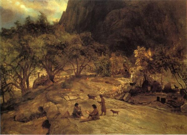 Mariposa Indian Encampment, Yosemite Valley, California by Albert Bierstadt, hand-painted oil painting reproduction