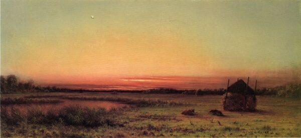 Marsh Scene – Two Cattle in a Field by Martin Johnson Heade, hand-painted oil painting reproduction