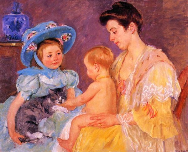Children Playing with a Cat by Mary Cassatt, hand-painted oil painting reproduction