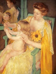 Mother Wearing A Sunflower On Her Dress by Mary Cassatt, hand-painted oil painting reproduction