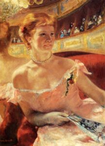 Woman With A Pearl Necklace In A Loge by Mary Cassatt, hand-painted oil painting reproduction